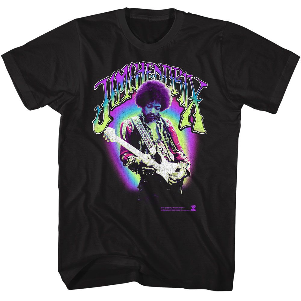 Jimi Hendrix - Neon Jimi - American Classics - Solid Black Adult Short Sleeve T-Shirt - clothing by TeeHivey.com (Image 1)