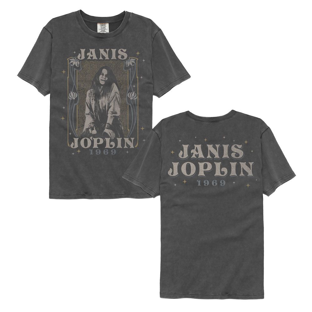 Janis Joplin - Nouveau Frame 1969 - American Classics - Solid Gray Adult Short Sleeve Comfort Color T-Shirt (Image 1)