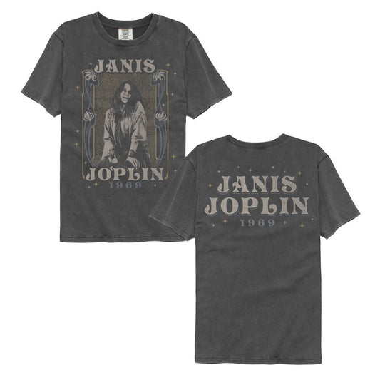 Janis Joplin - Nouveau Frame 1969 - American Classics - Solid Gray Adult Short Sleeve Comfort Color T-Shirt (Image 1)