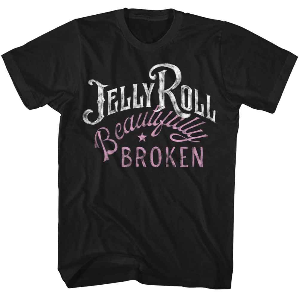 Jelly Roll - Beautifully Broken Painted - American Classics - Front Print Black Solid Adult Short Sleeve T-Shirt