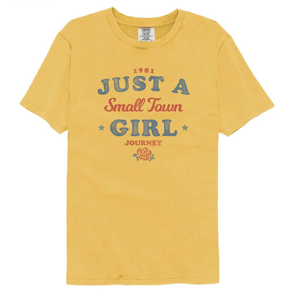 Journey - Small Town Girl - American Classics - Solid Yellow Adult Short Sleeve Comfort Color T-Shirt (Image 1)