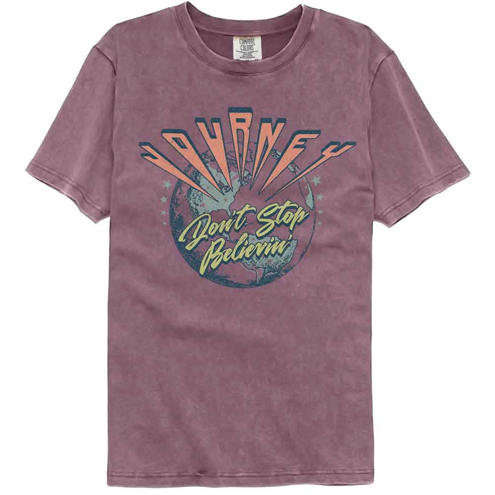 Journey - Don't Stop Believin' Globe - American Classics - Solid Purple Adult Short Sleeve Comfort Color T-Shirt