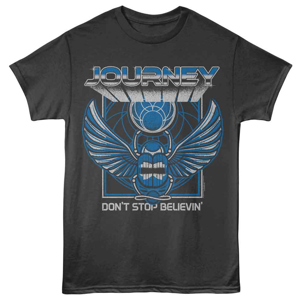 Journey - 3D Text Scarab - Officially Licensed - Gray Solid Front Print Adult Short Sleeve T-Shirt
