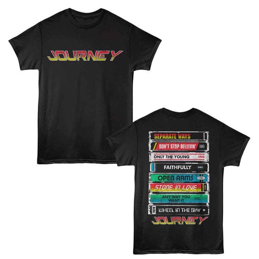 Journey - Song Cassettes - American Classics - Black 2-Sided Print Adult Short Sleeve T-Shirt (Image 1)