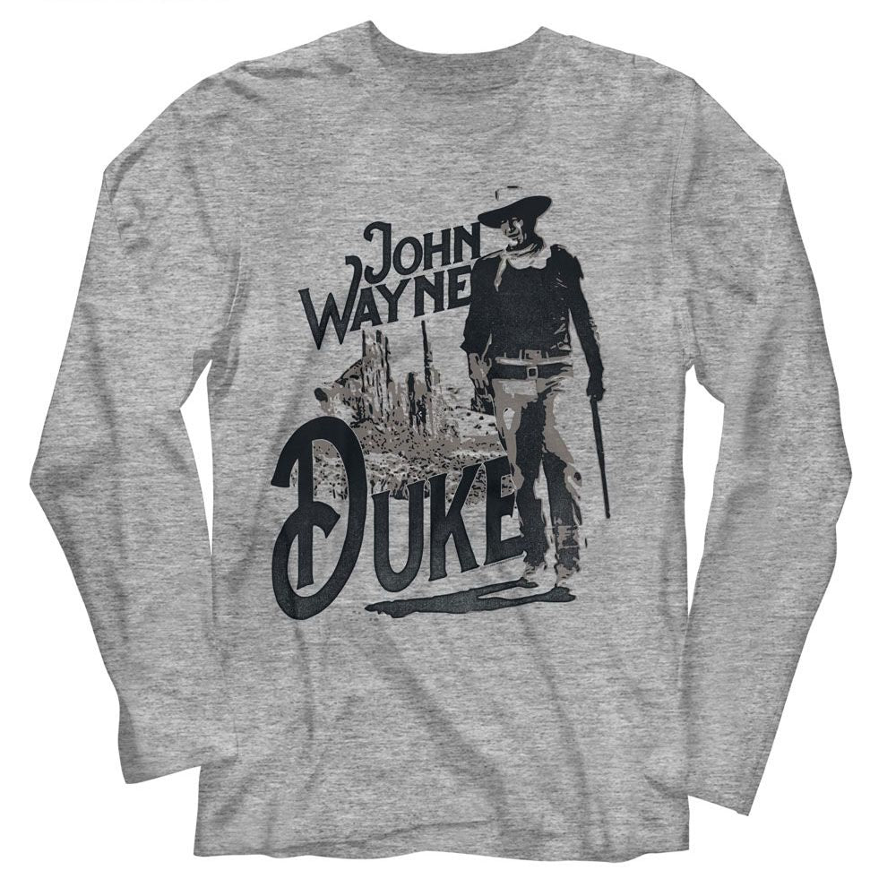John Wayne The Duke Gray Heather Adult Long Sleeve T-Shirt