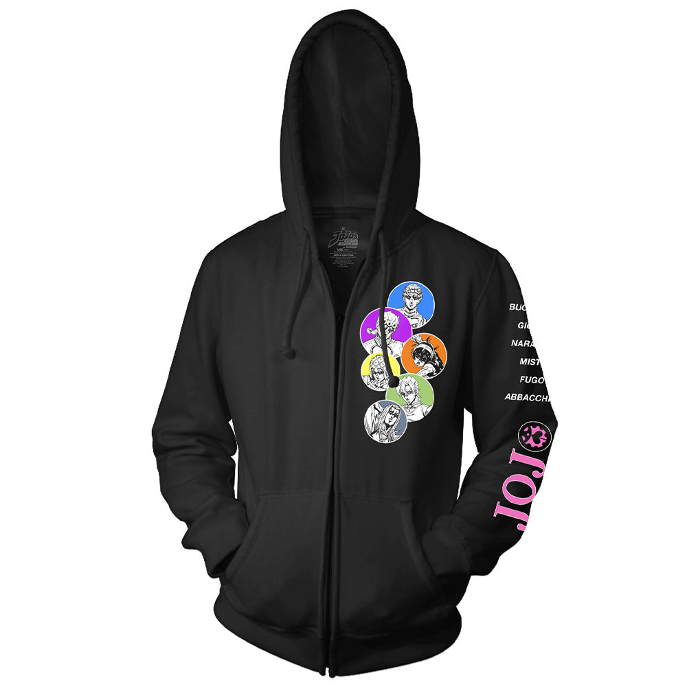 JoJo's Bizarre Adventure Character Bubbles - Front Back & Sleeve Print - Licensed Adult Zip Up Hoodie
