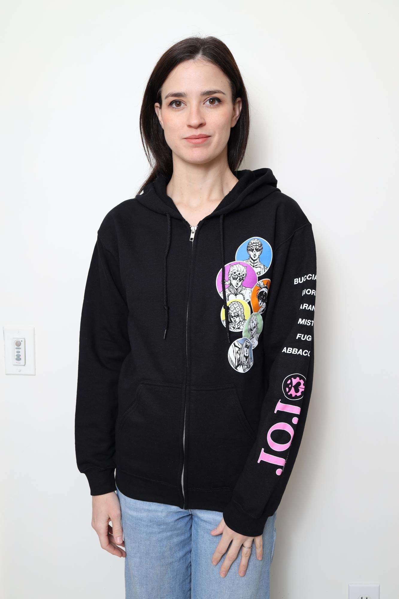 JoJo's Bizarre Adventure Character Bubbles - Front Back & Sleeve Print - Licensed Adult Zip Up Hoodie