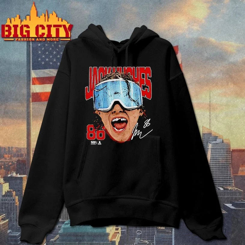 Jack Hughes New Jersey Goggles signature t-shirt