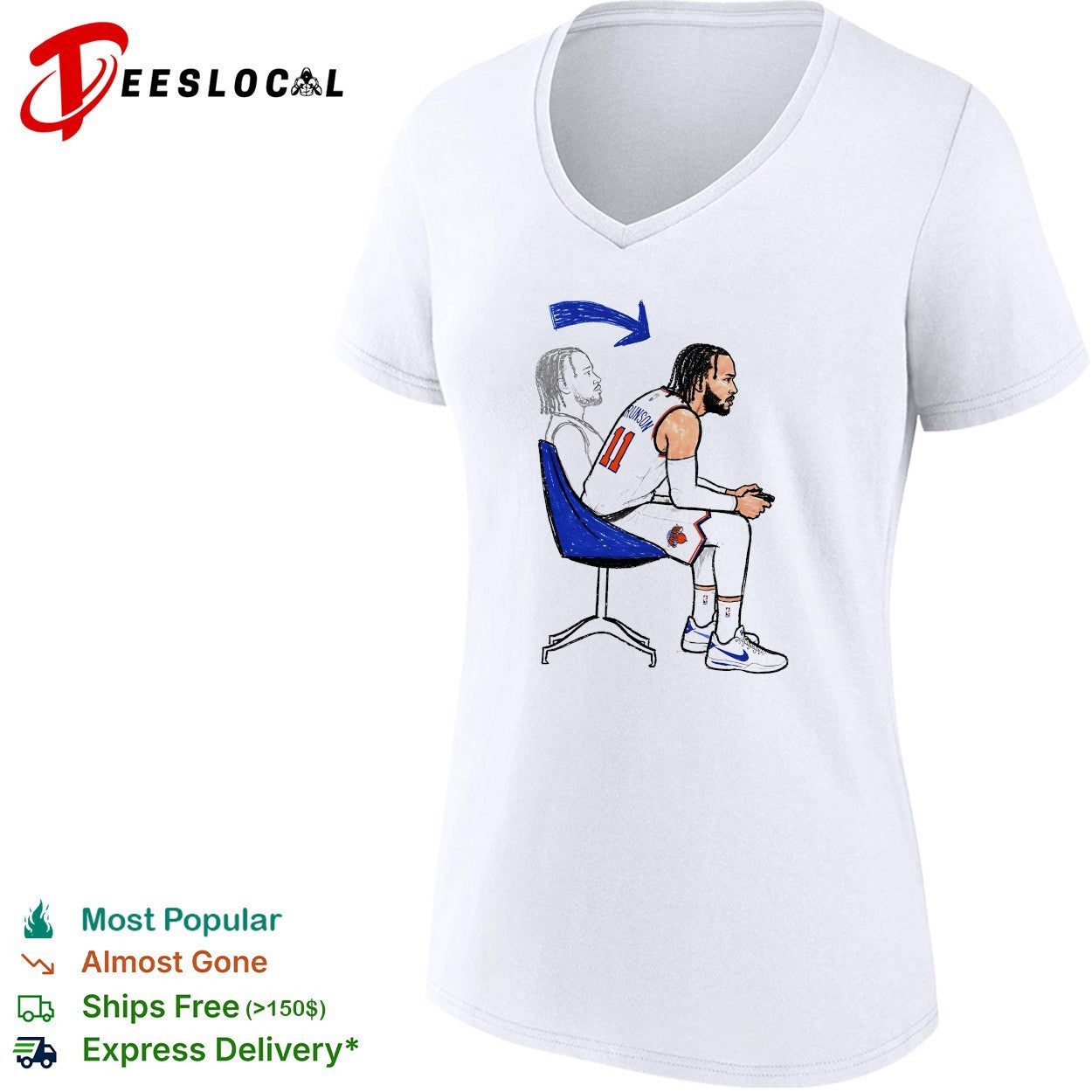 Jalen Brunson 11 New York Knicks sitting in chair relaxed cartoon illustration shirt