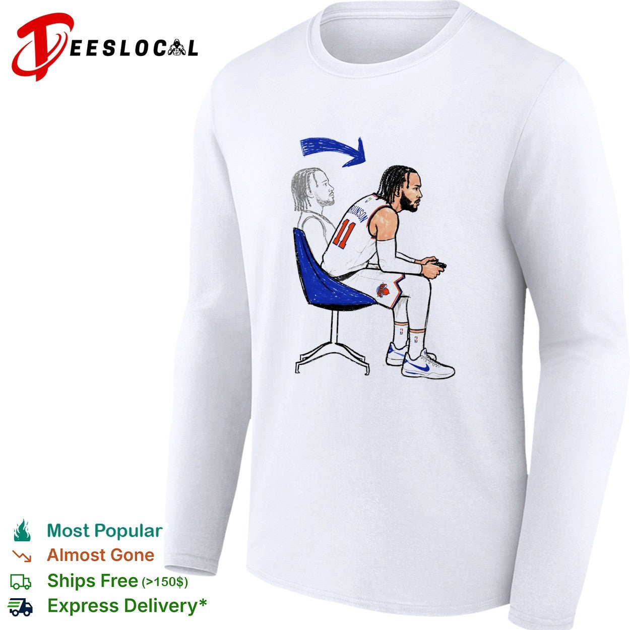 Jalen Brunson 11 New York Knicks sitting in chair relaxed cartoon illustration shirt