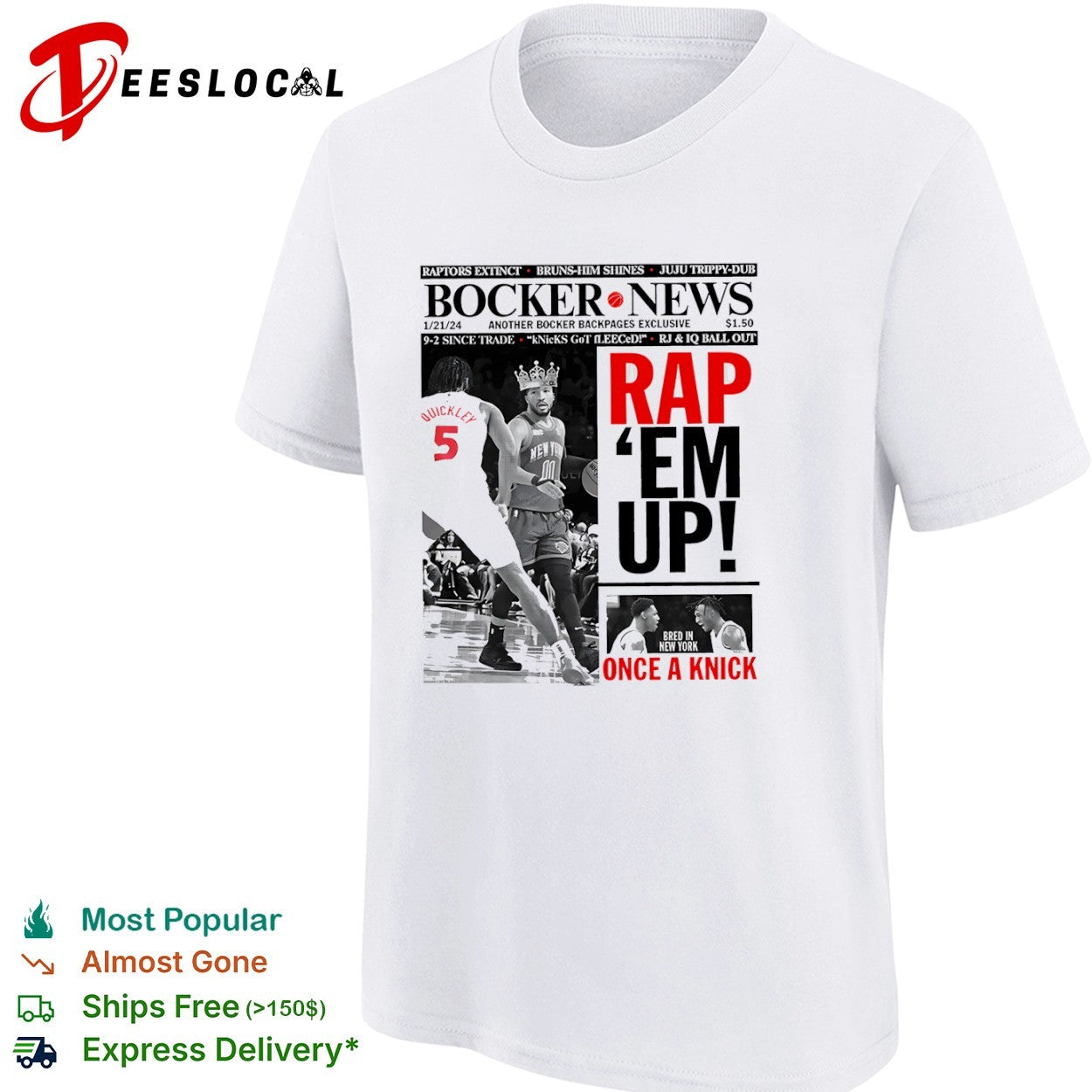 Jalen Brunson Immanuel Quickley New York Knicks NBA Bocker News Rap Em Up shirt