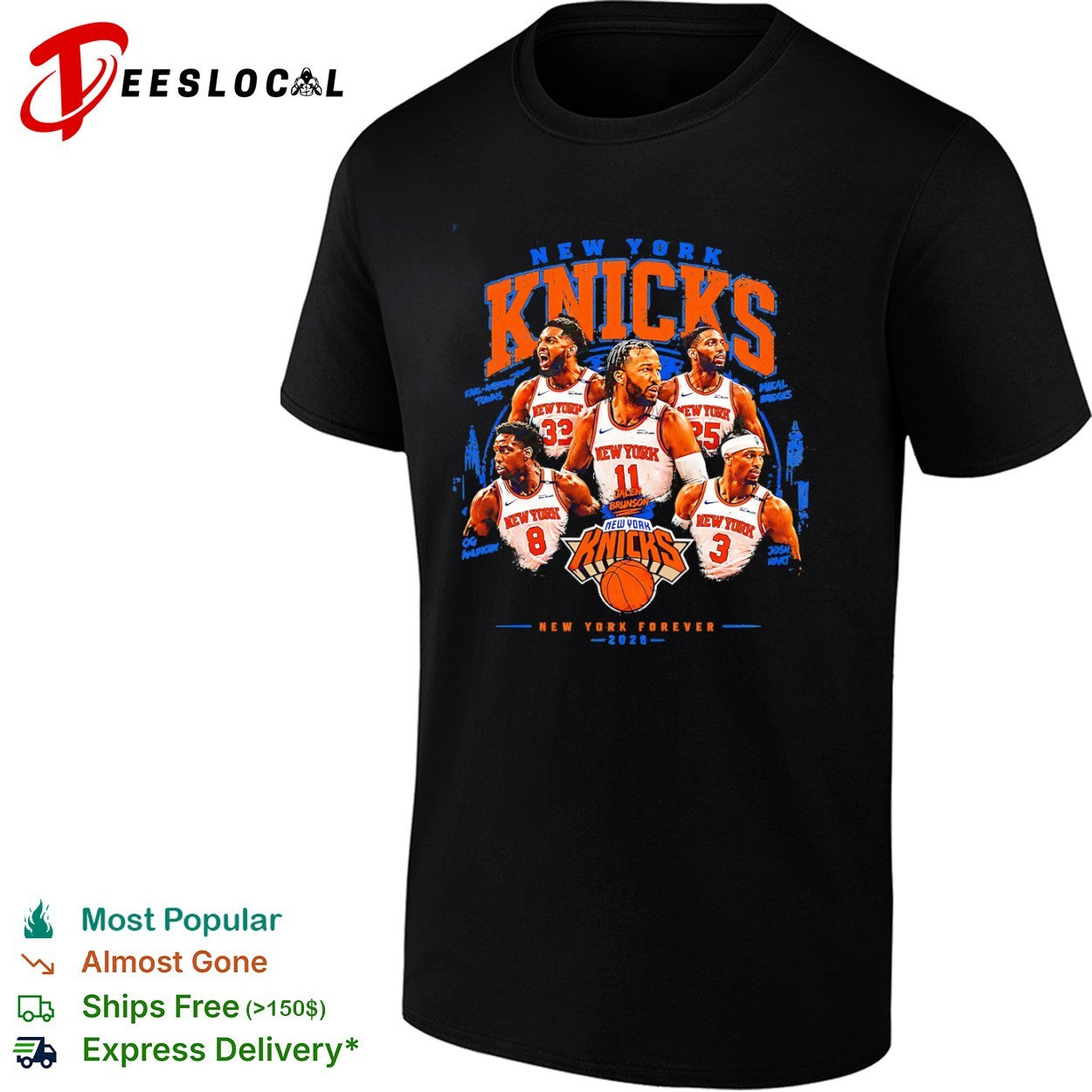 Jalen Brunson Karl-Anthony Towns Mikal Bridges OG Anunoby Josh Hart New York Knicks team shirt
