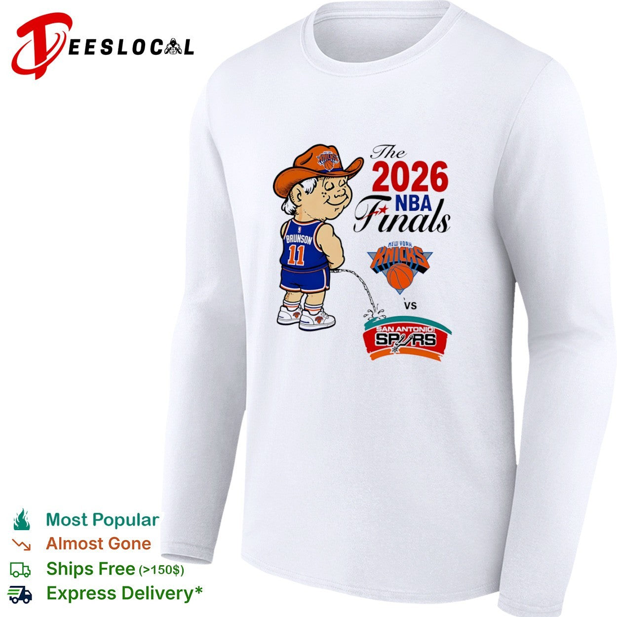 Jalen Brunson New York Knicks 2026 NBA pee on San Antonio Spurs logo shirt