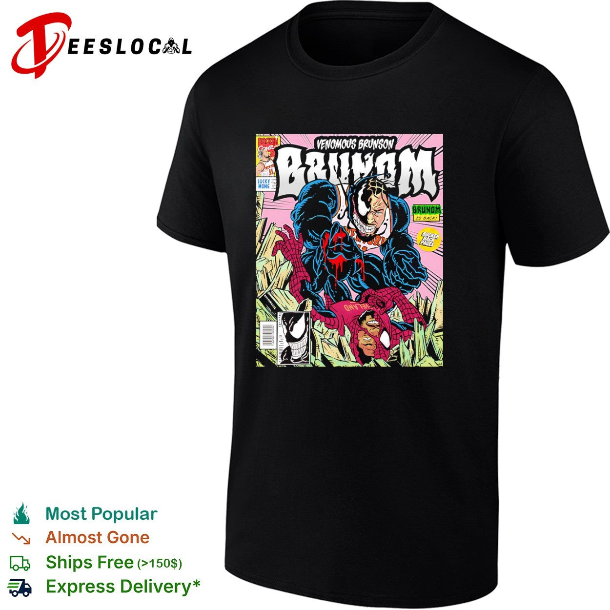 Jalen Brunson New York Knicks Venom Marvel Parody Brunom is back Bocker Comics shirt