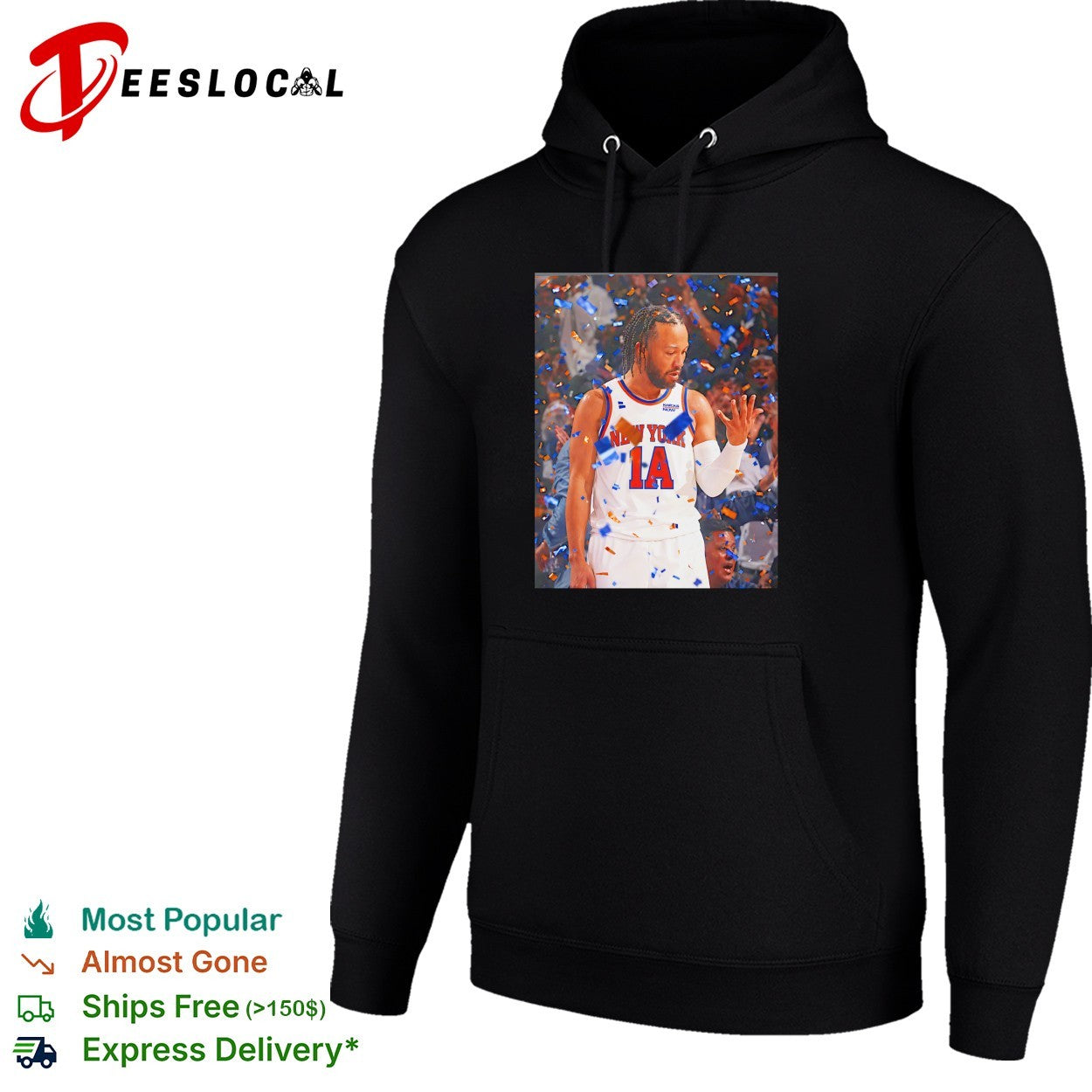 Jalen Brunson New York Knicks confetti championship celebration action photo shirt