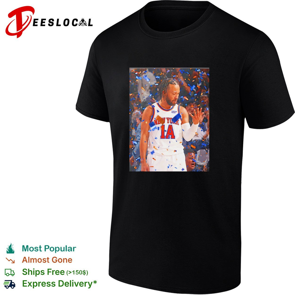 Jalen Brunson New York Knicks confetti championship celebration action photo shirt
