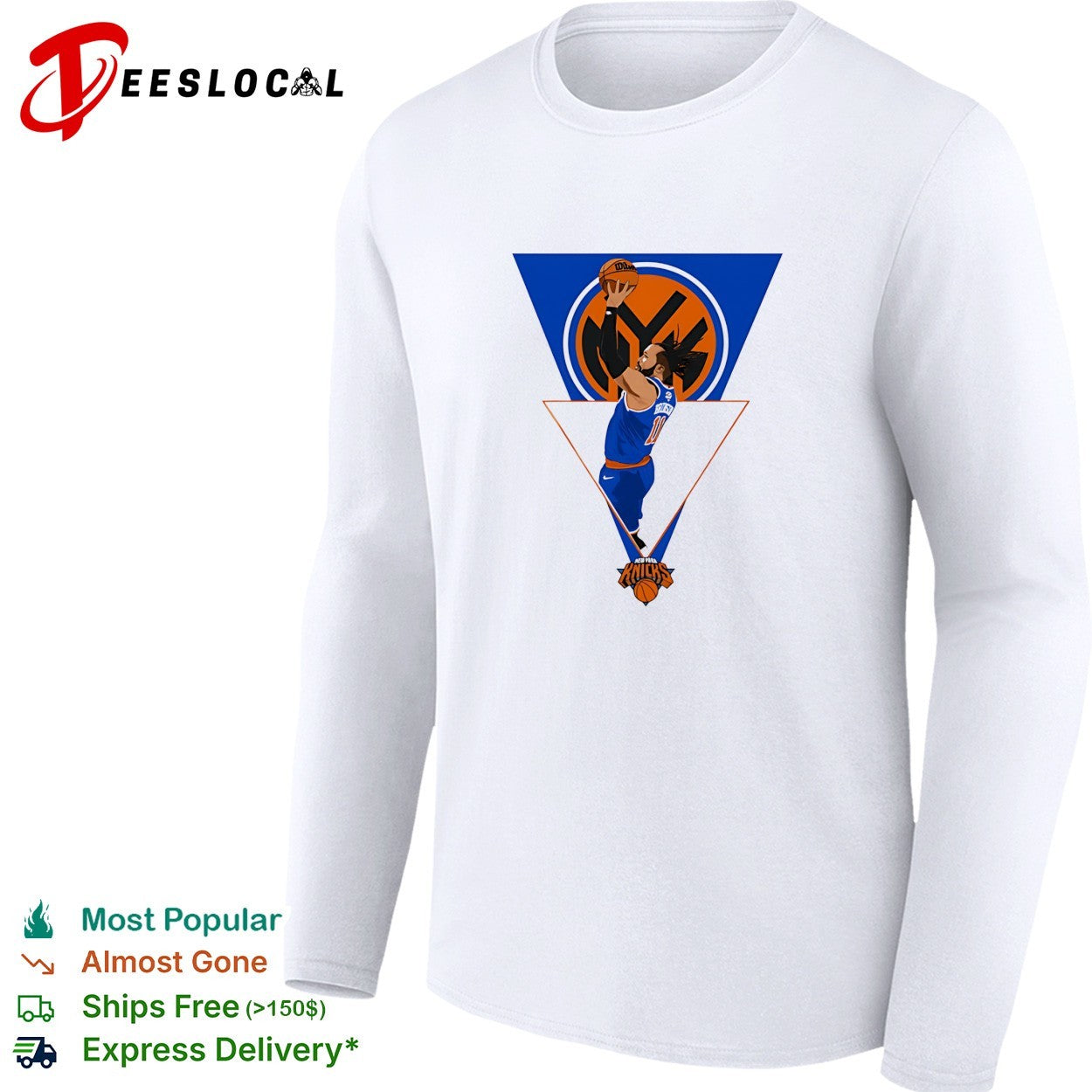 Jalen Brunson New York Knicks jump shot triangle logo art white shirt