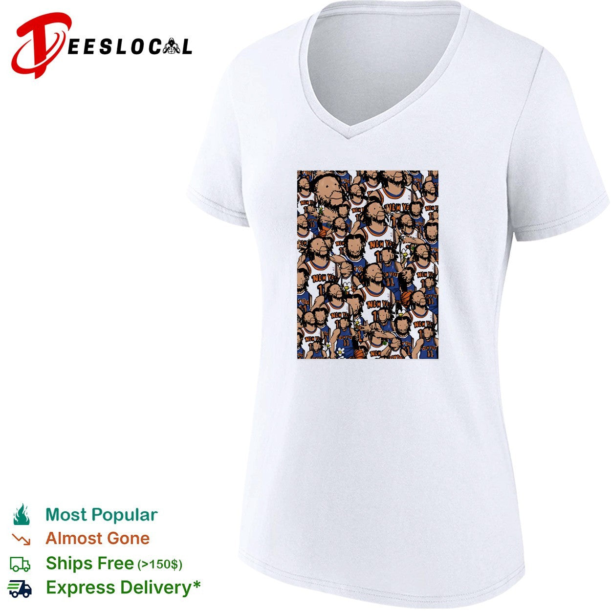 Jalen Brunson New York Knicks number 11 cartoon collage pattern shirt
