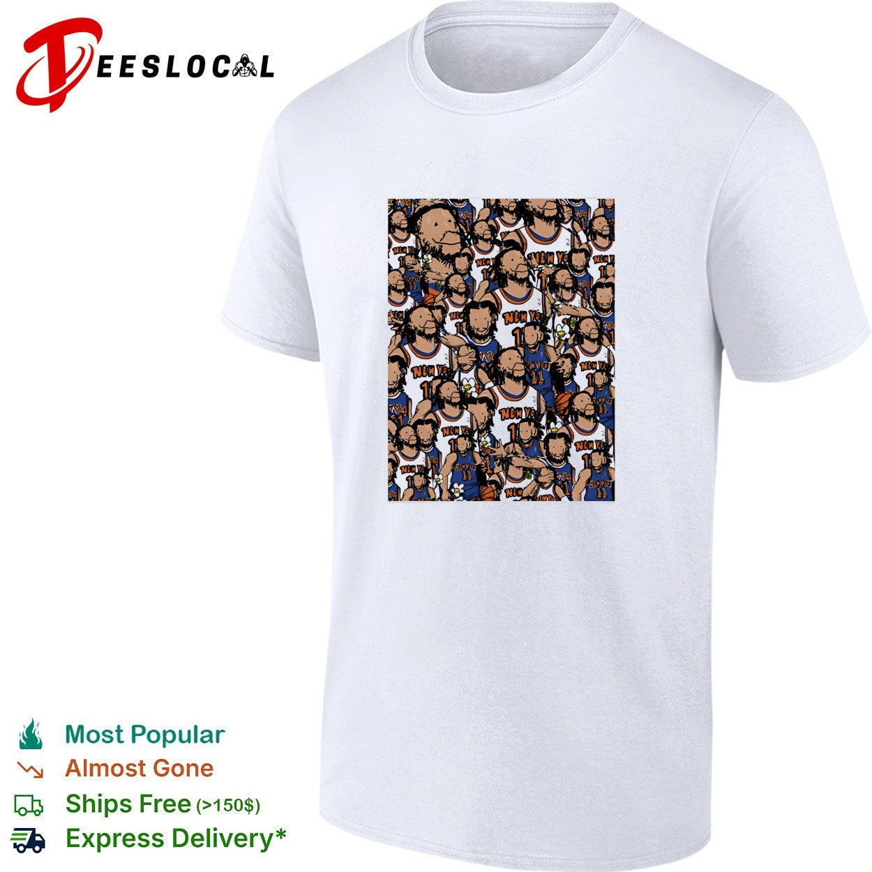Jalen Brunson New York Knicks number 11 cartoon collage pattern shirt