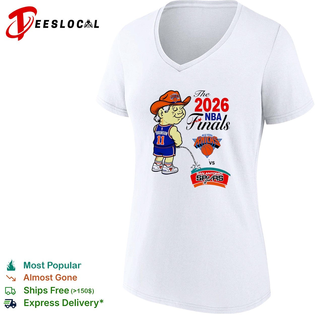 Jalen Brunson New York Knicks peeing on San Antonio Spurs The 2026 NBA Finals shirt