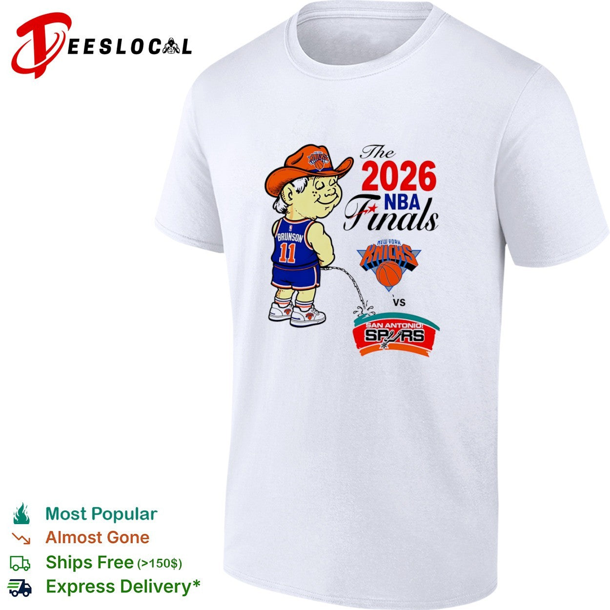 Jalen Brunson New York Knicks peeing on San Antonio Spurs The 2026 NBA Finals shirt