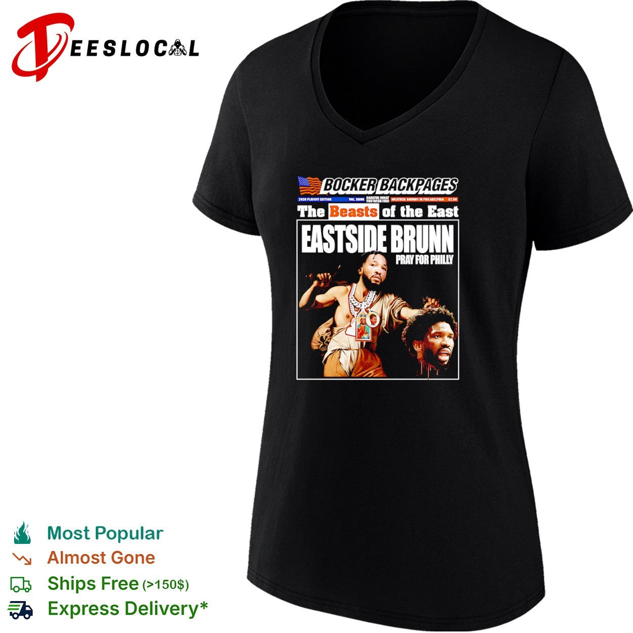 Jalen Brunson New York Knicks vs Joel Embiid head Philadelphia 76ers Eastside Brunn pray for Philly shirt