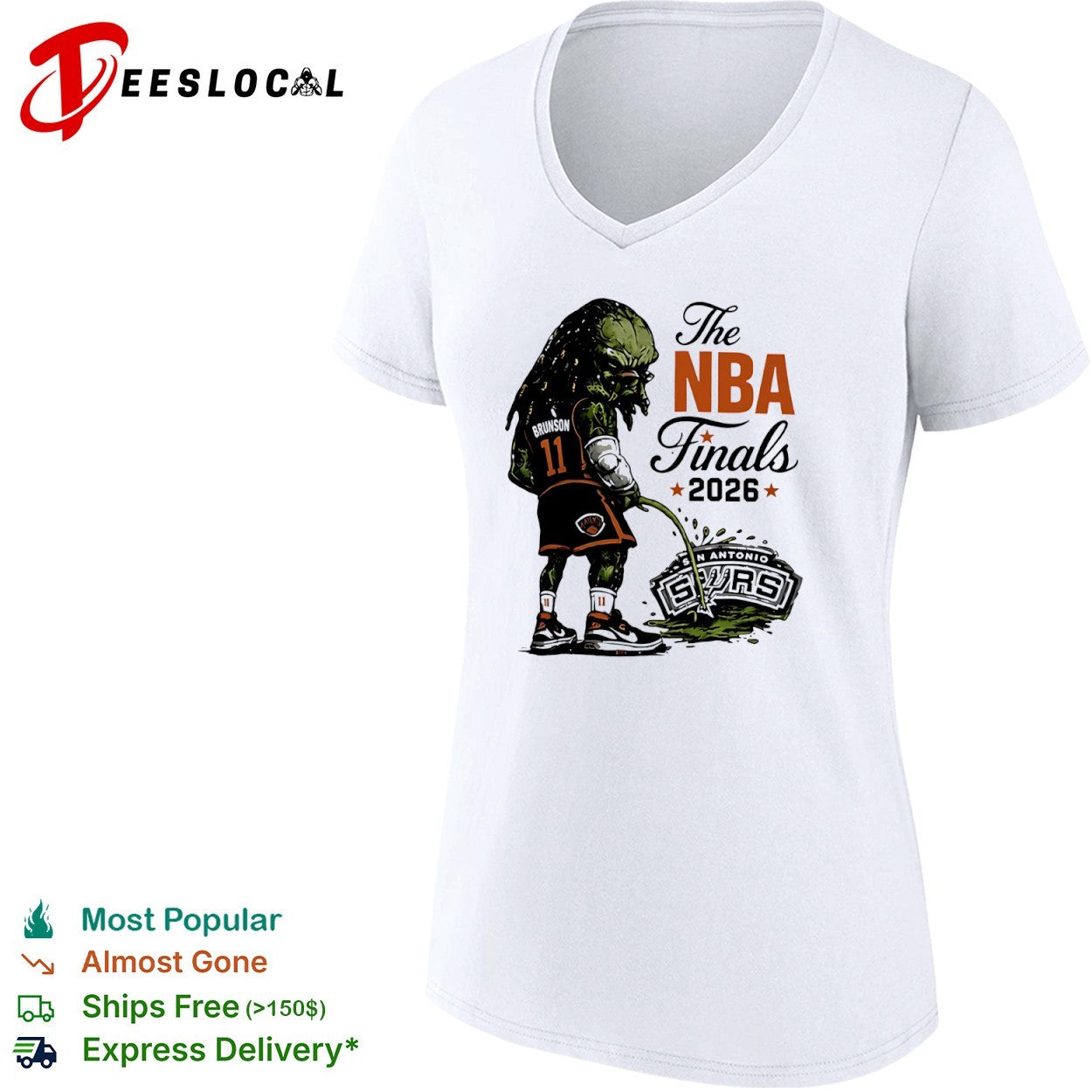 Jalen Brunson monster New York Knicks alien peeing the NBA Finals 2026 San Antonio Spurs 11 shirt