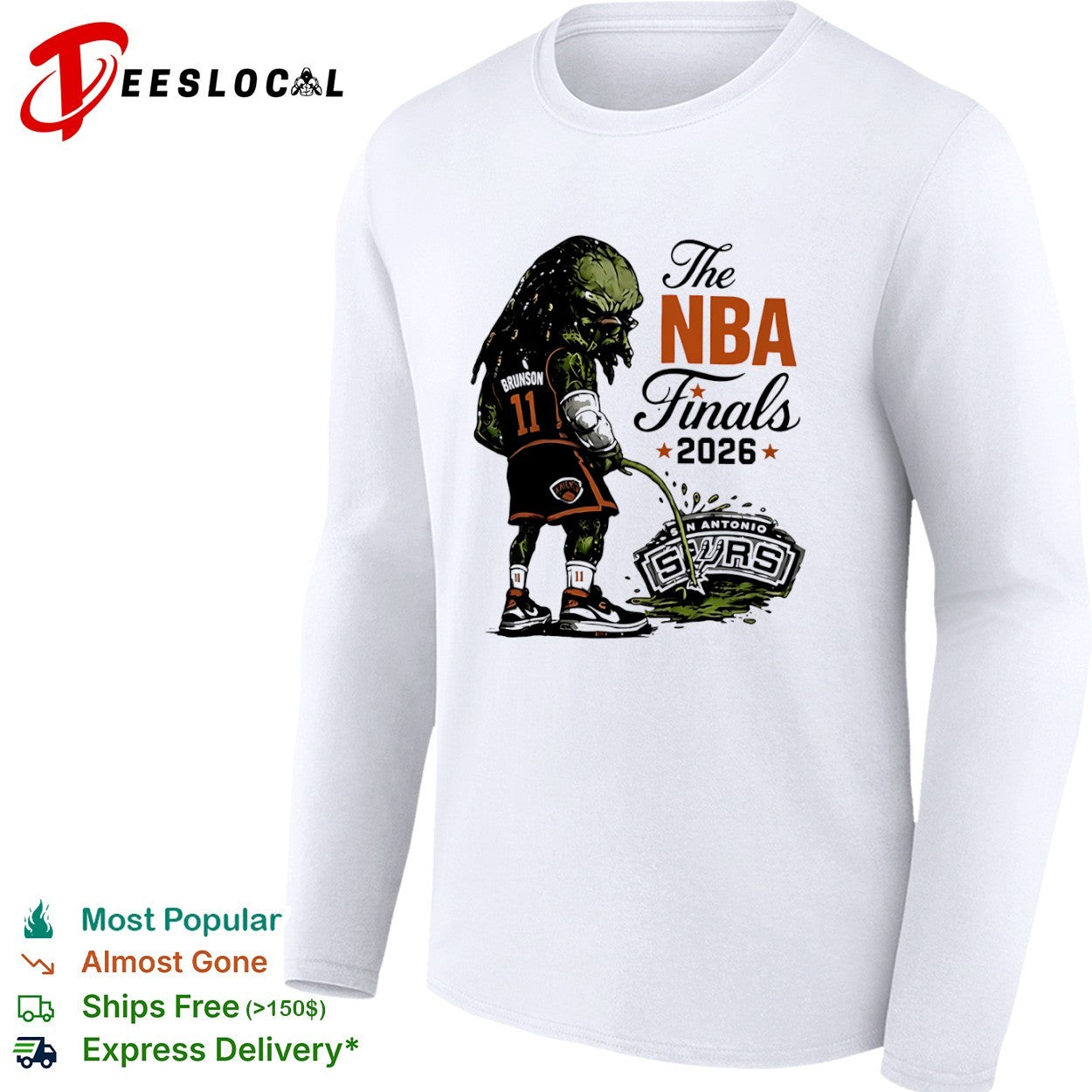 Jalen Brunson monster New York Knicks alien peeing the NBA Finals 2026 San Antonio Spurs 11 shirt