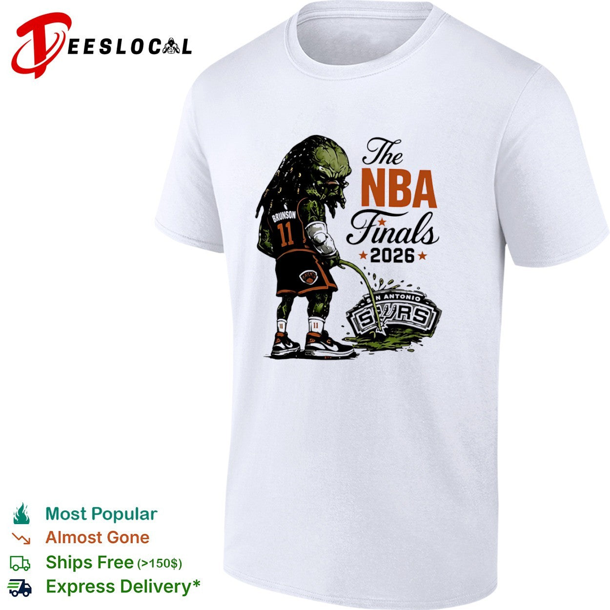 Jalen Brunson monster New York Knicks alien peeing the NBA Finals 2026 San Antonio Spurs 11 shirt