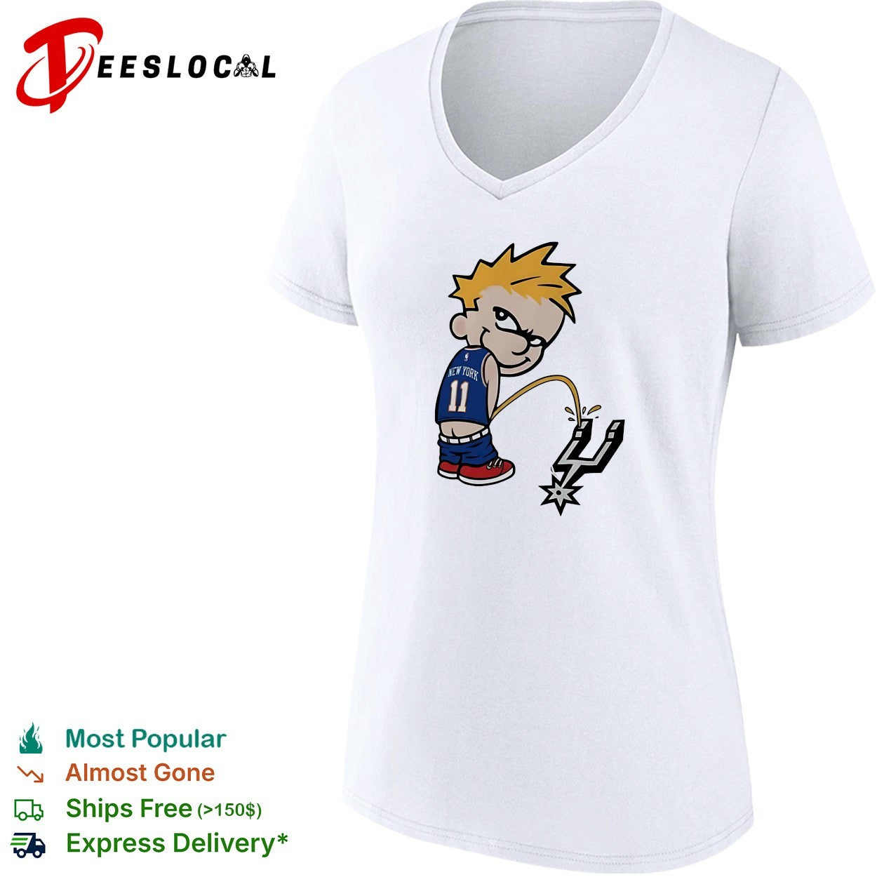 Jalen Brunson number 11 New York Knicks Calvin style kid peeing on Spurs logo shirt