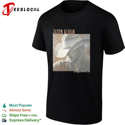 Jason Aldean wearing cowboy hat Songs About Us album cover shirt