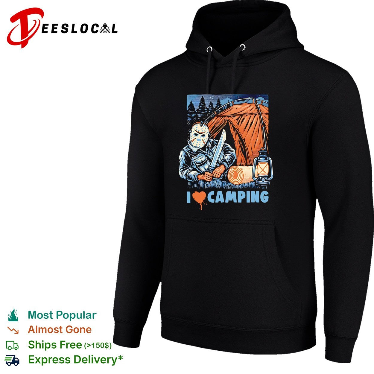 Jason Voorhees holding knife I love camping shirt