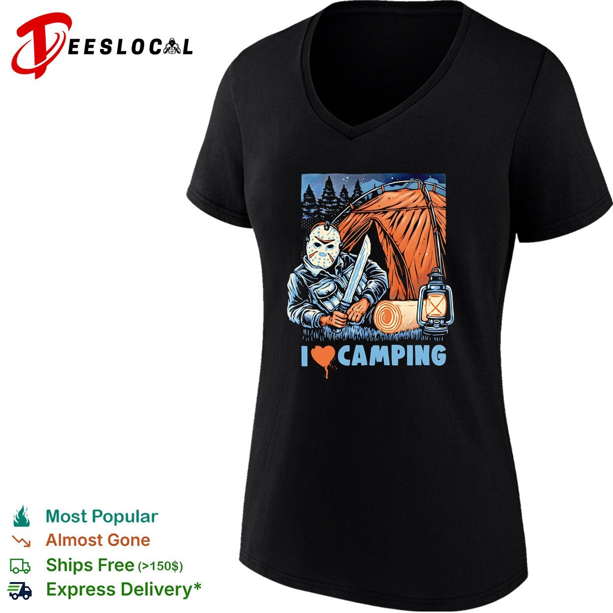 Jason Voorhees holding knife I love camping shirt