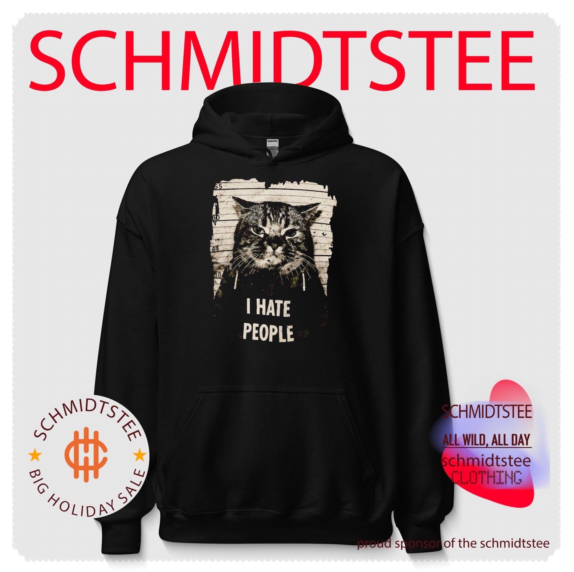 Jeff Satur I Hate People Mugshot Cat sarcastic shirt