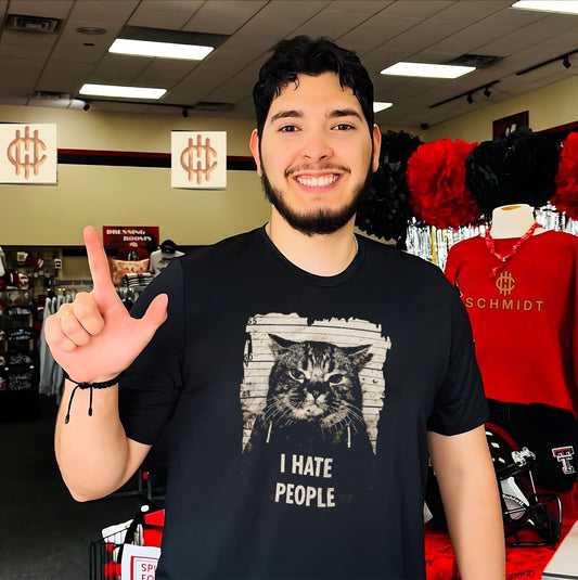 Jeff Satur I Hate People Mugshot Cat sarcastic shirt