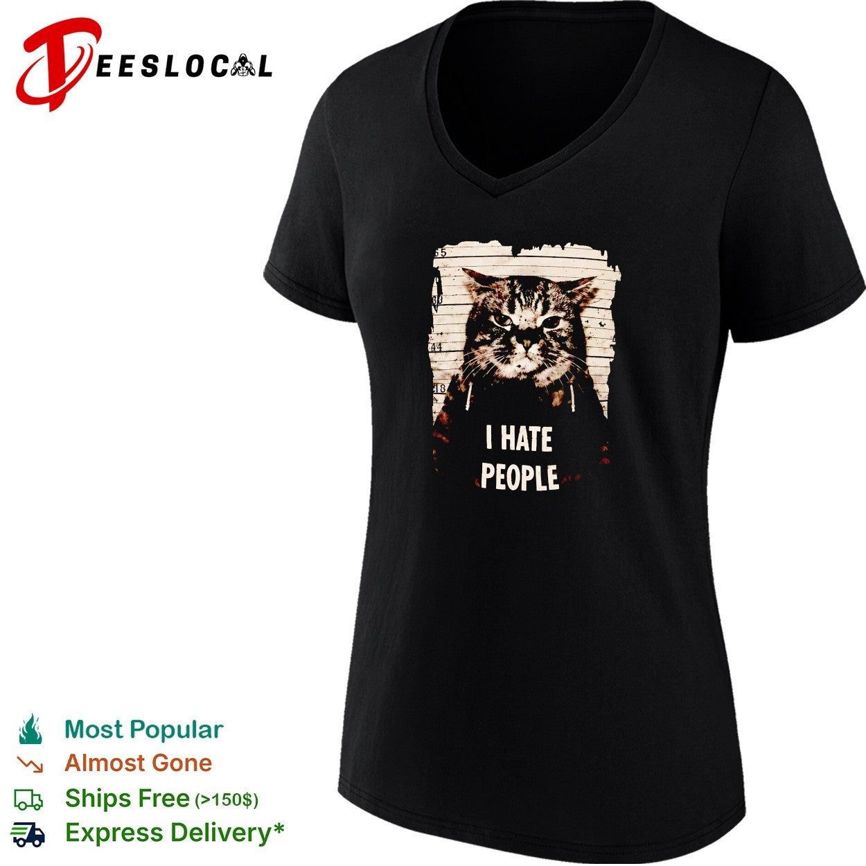 Jeff Satur wearing cat mugshot I hate p[eople shirt