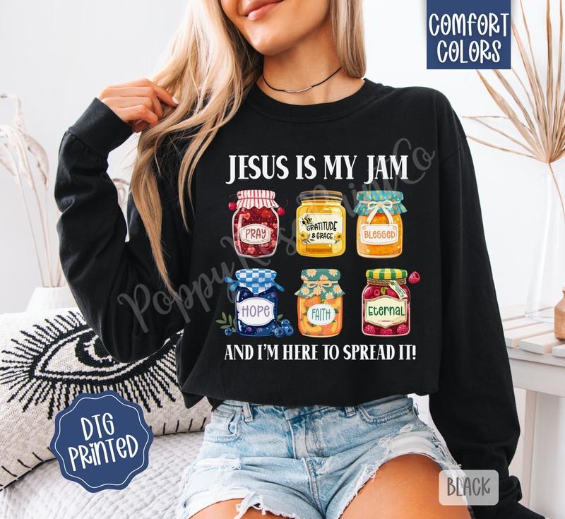 Jesus Is My Jam Comfort Colors Long Sleeve T-Shirt, Cute Women's Religious Tee