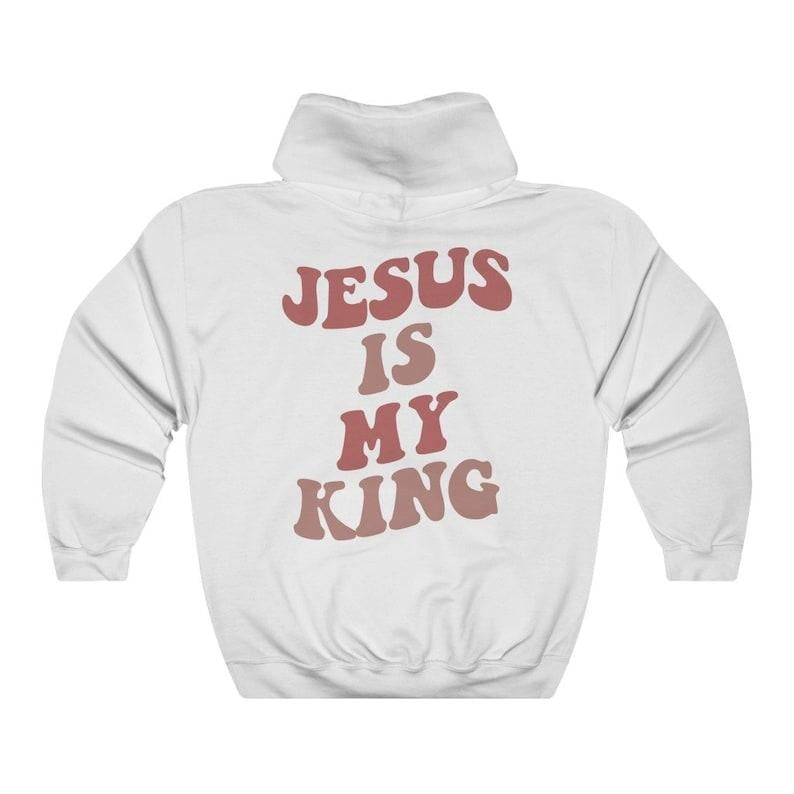 Jesus Is My King Hoodie - Cute Aesthetic Hoodie, Cotton Blend, Long Sleeve, Crewneck, Ideal for Men and Kids