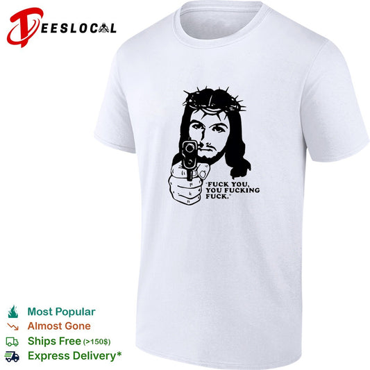 Jesus holding pistol with gun fuck you you fucking fuck shirt