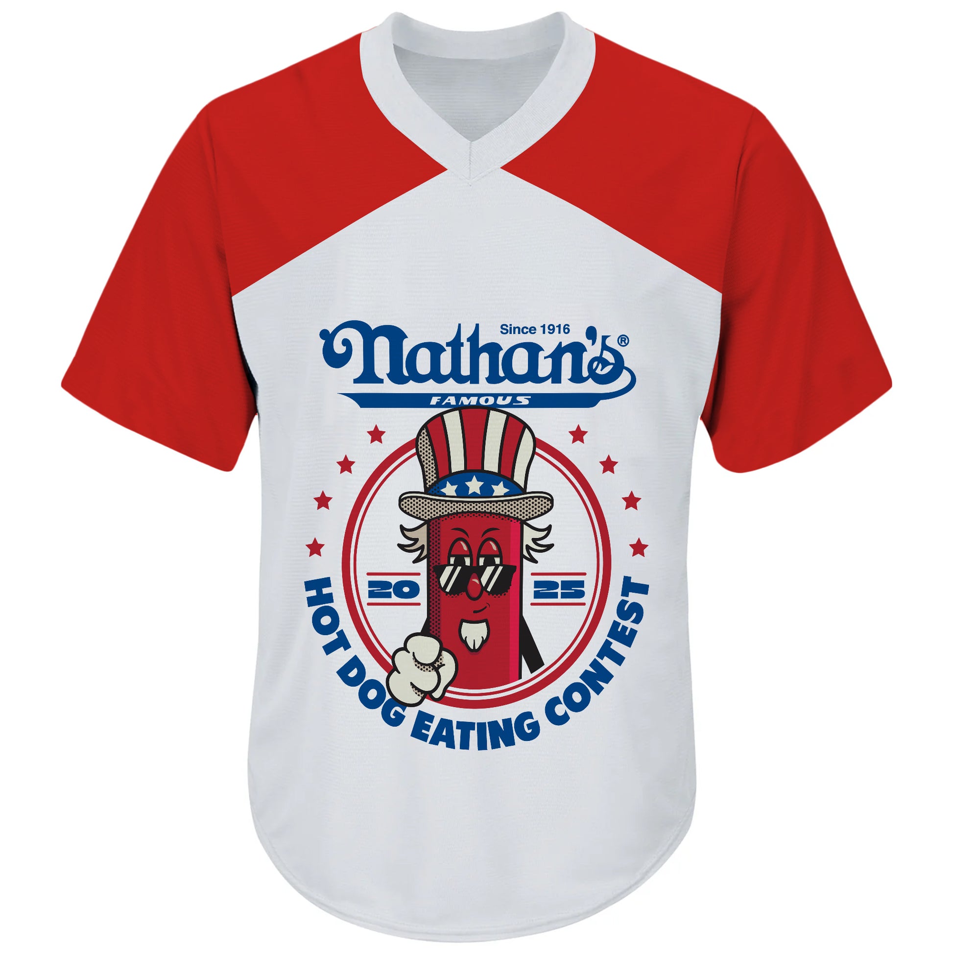 Joey Chestnut Nathan Famous Hot Dog Contest 2025 Men V-Neck Jersey