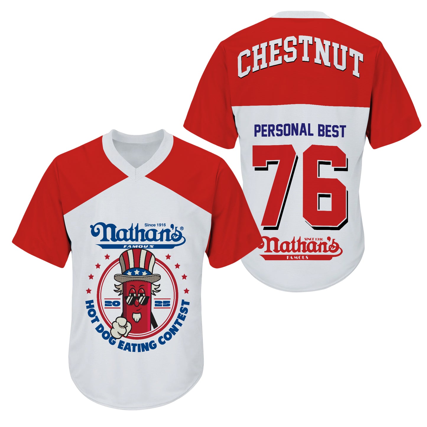 Joey Chestnut Nathan Famous Hot Dog Contest 2025 Men V-Neck Jersey