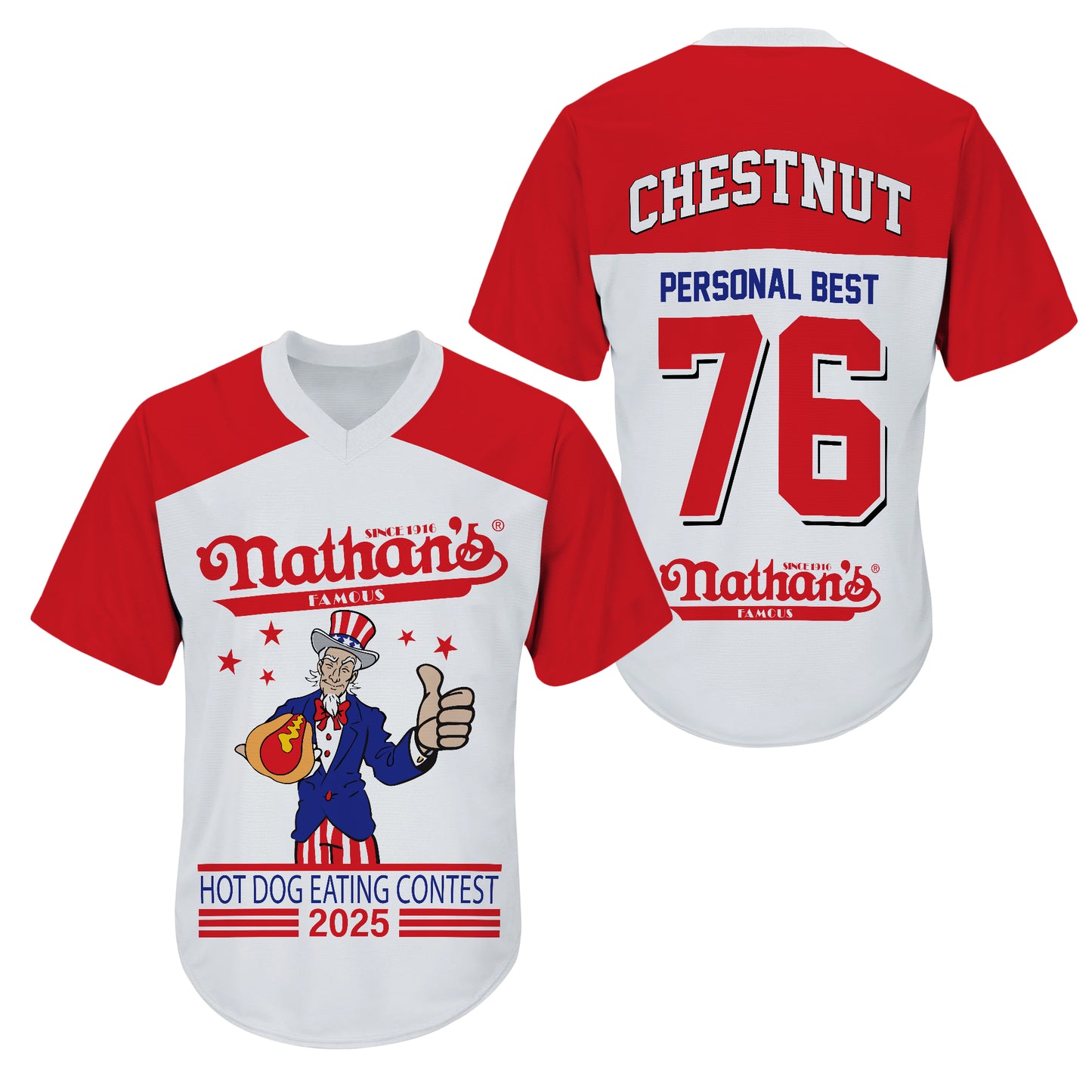 Joey Chestnut Personal Best Nathan Hot Dog Eating Contest Men V-Neck Jersey