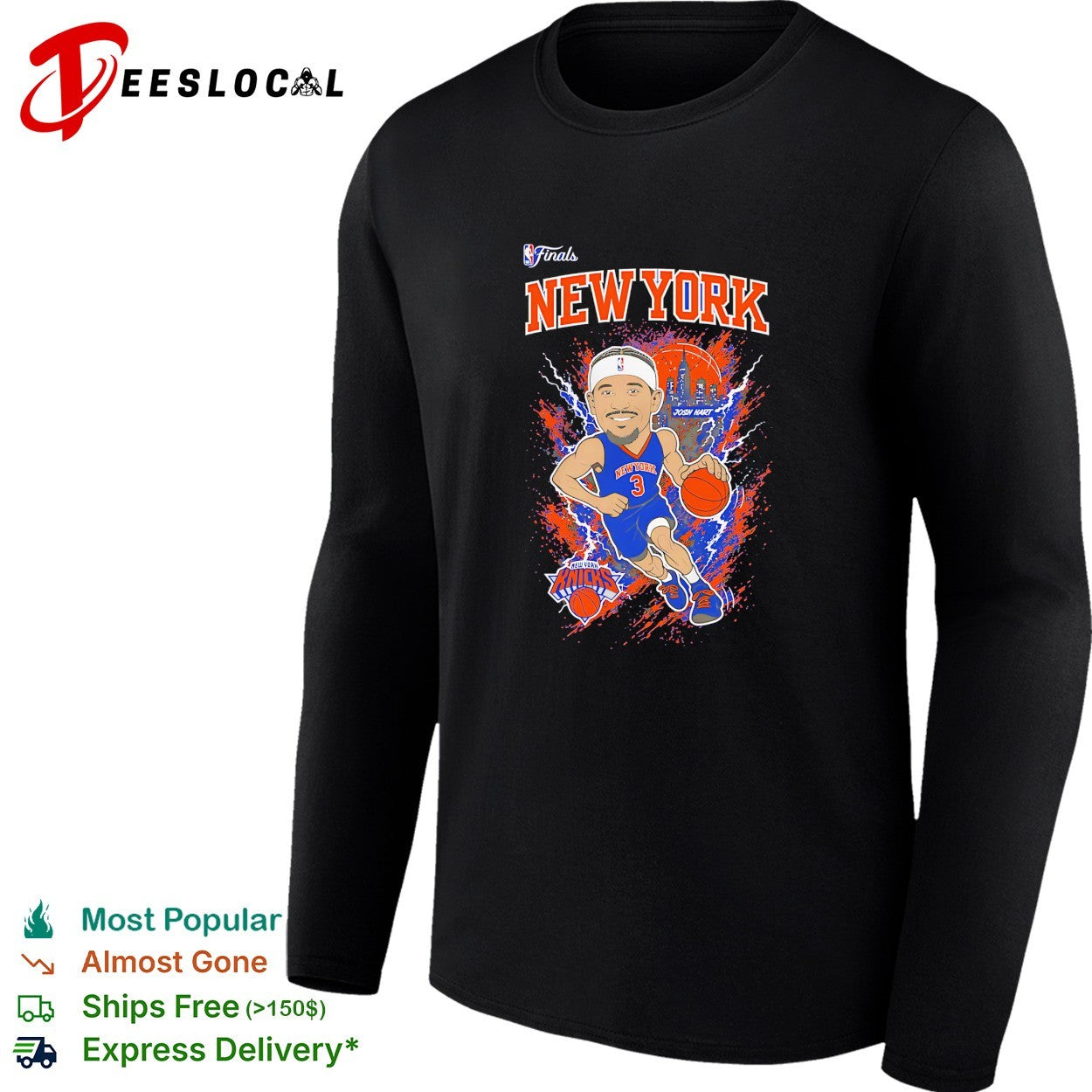 Josh Hart 3 New York Knicks NBA Finals cartoon caricature lightning action shirt