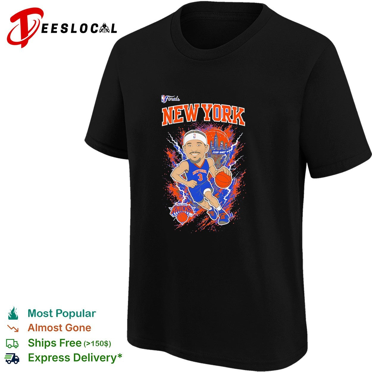 Josh Hart 3 New York Knicks NBA Finals cartoon caricature lightning action shirt