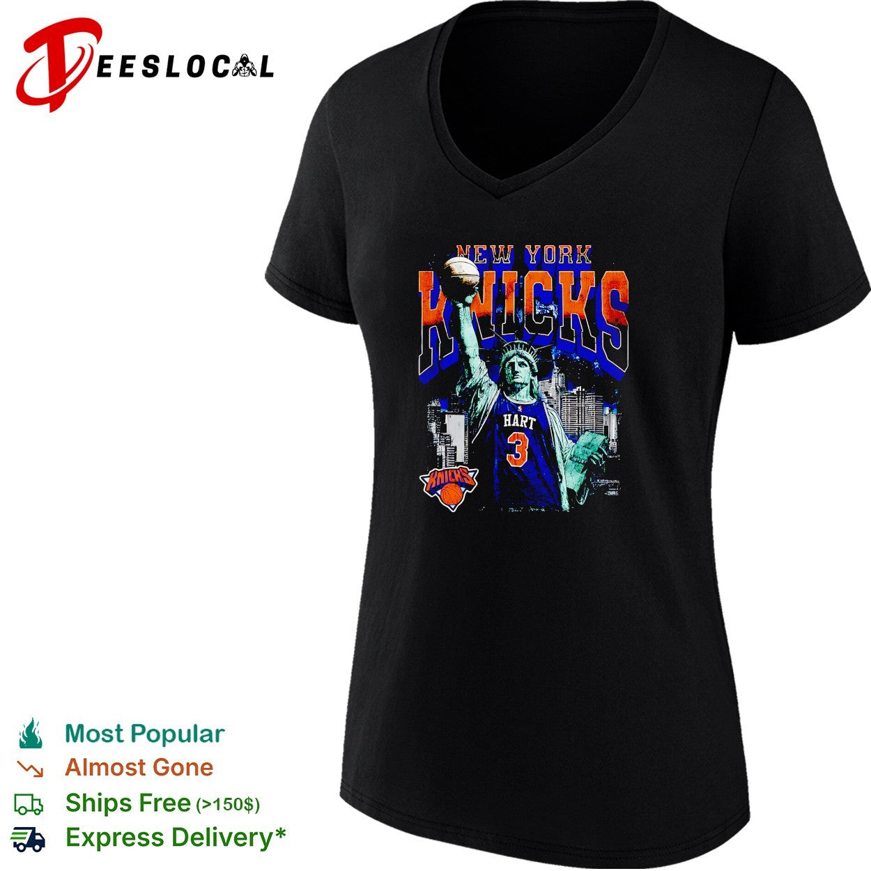 Josh Hart 3 New York Knicks Statue of Liberty skyline basketball shirt