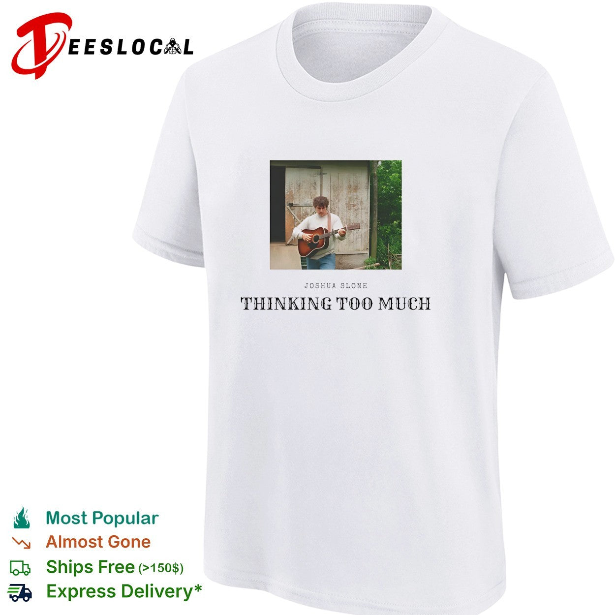 Joshua Slone playing guitar thinking too much shirt
