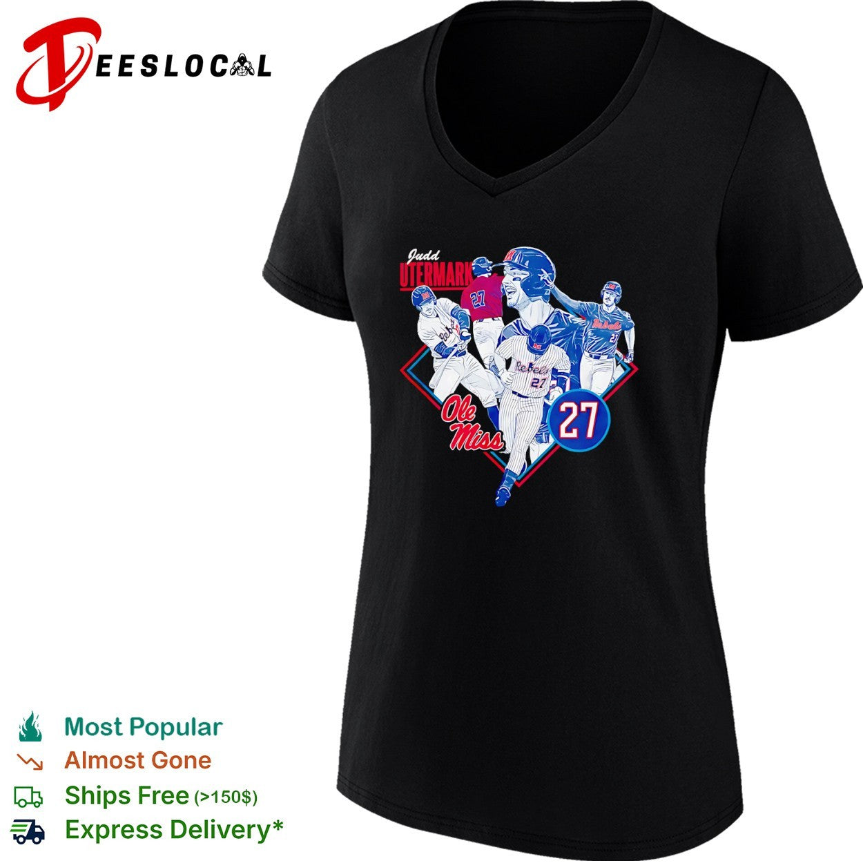 Judd Utermark Ole Miss Rebels 27 Baseball NCAA Shirt