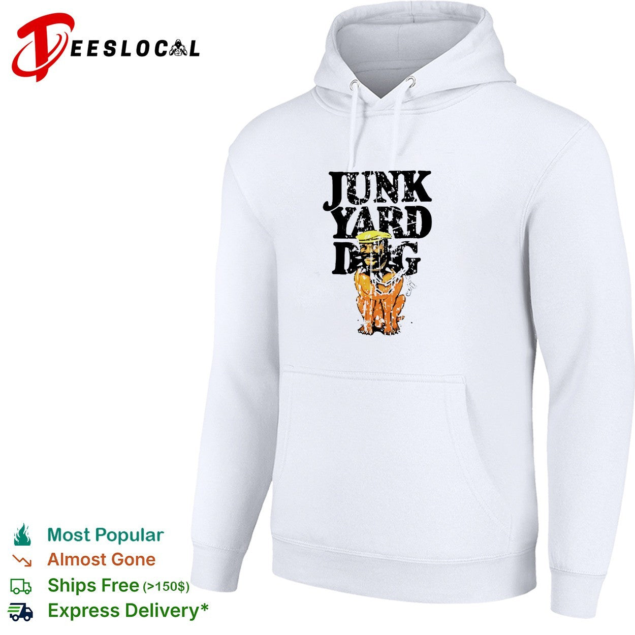 Junkyard dog wearing hat cartoon shirt