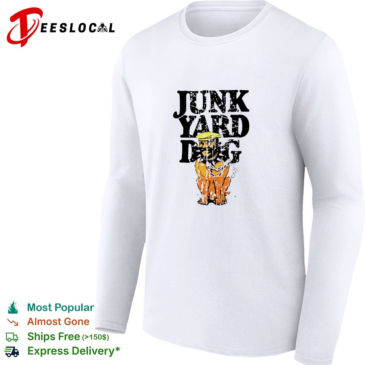 Junkyard dog wearing hat cartoon shirt