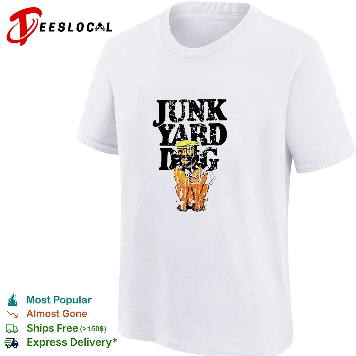 Junkyard dog wearing hat cartoon shirt